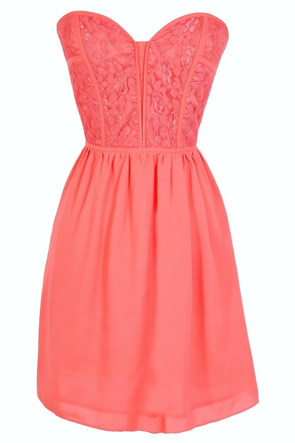 Double Straps Chiffon Dress with Sweetheart Neck Coral
